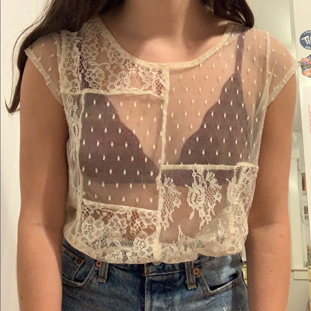 Cream Lace See Through Top